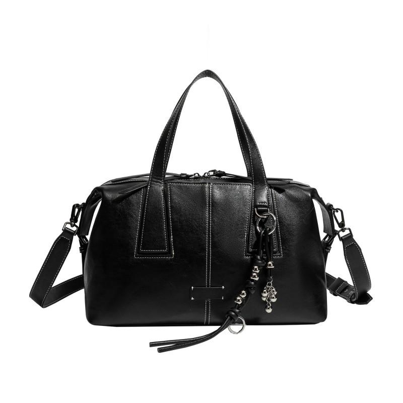 2026 New Retro Top-layer Cowhide Boston Bag Bowling Old Money Style High-end Cross-body Women's Large Capacity