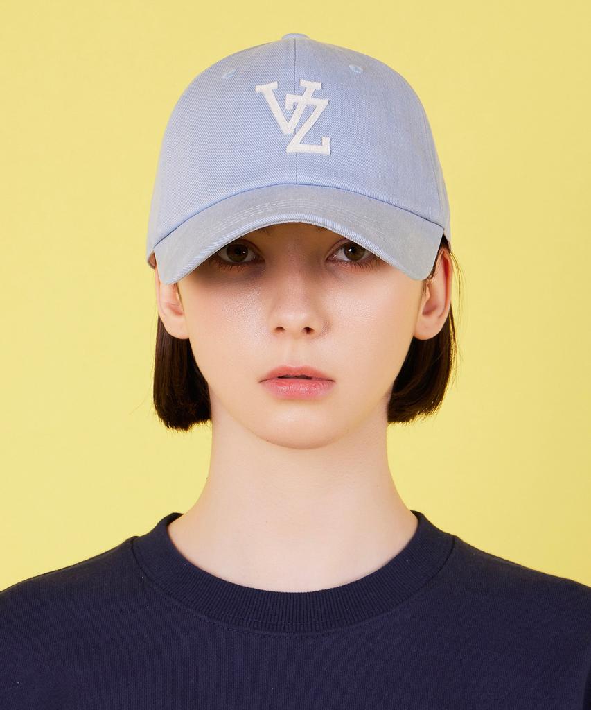 Bajal Monogram Applique Oversized Washed Ball Cap Sky Blue