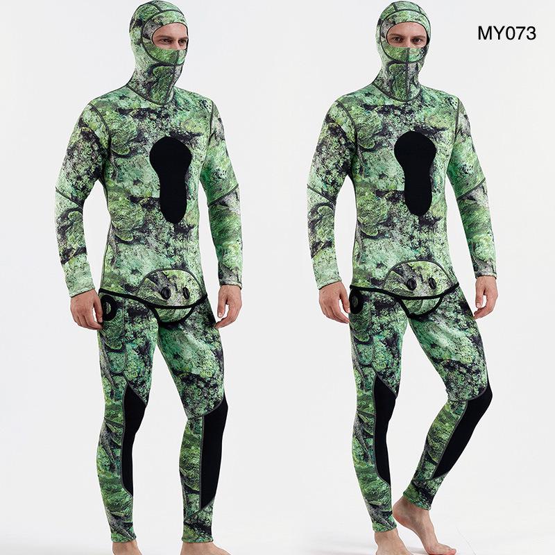 3mm Camouflage Two-Piece Wetsuit with Hood for Diving, Spearfishing, Freediving, and Snorkeling