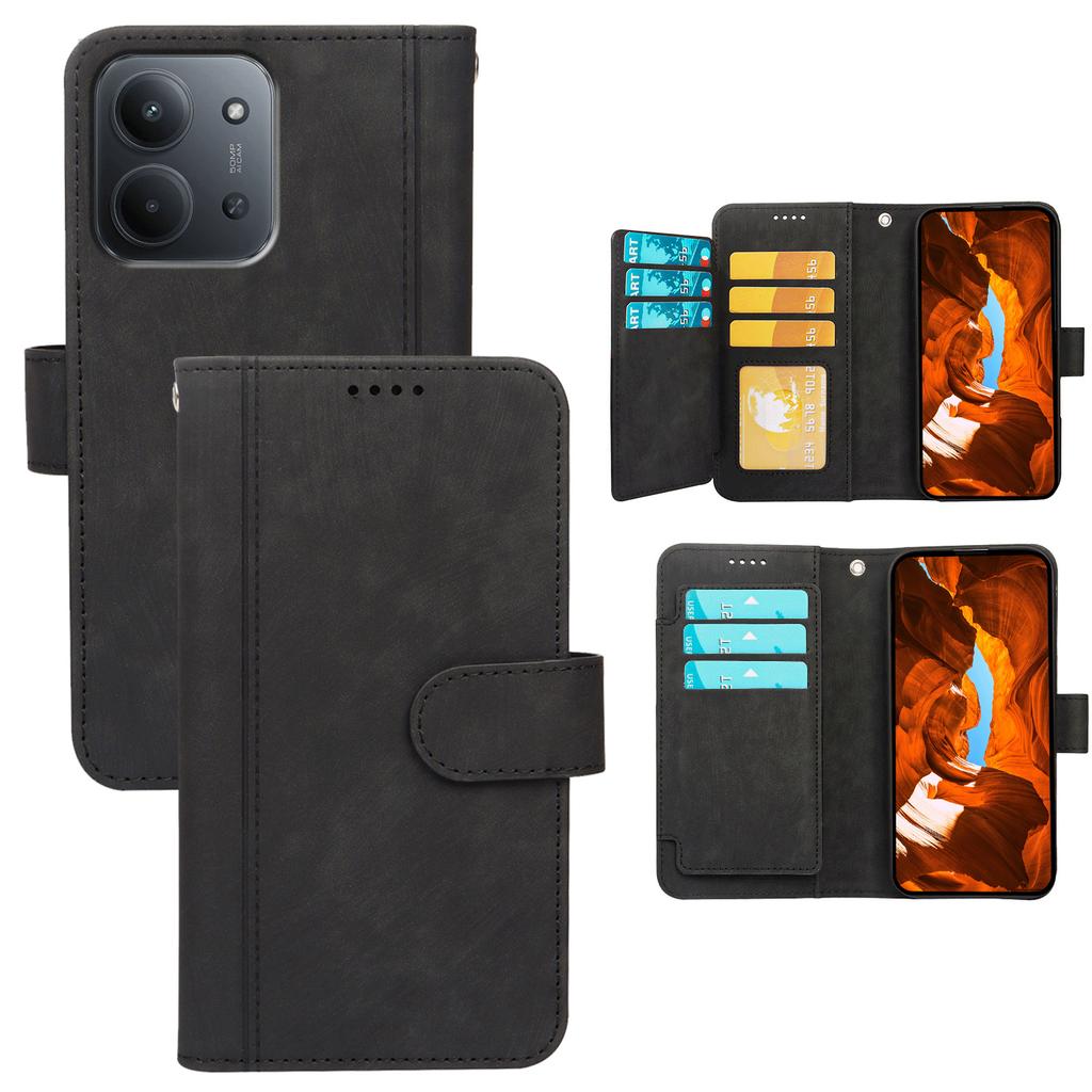 For Xiaomi Redmi 15C 4G (Global) (171mm)/Poco C85 4G Leather Case Line Pattern Wallet Phone Cover with 9 Card Slots