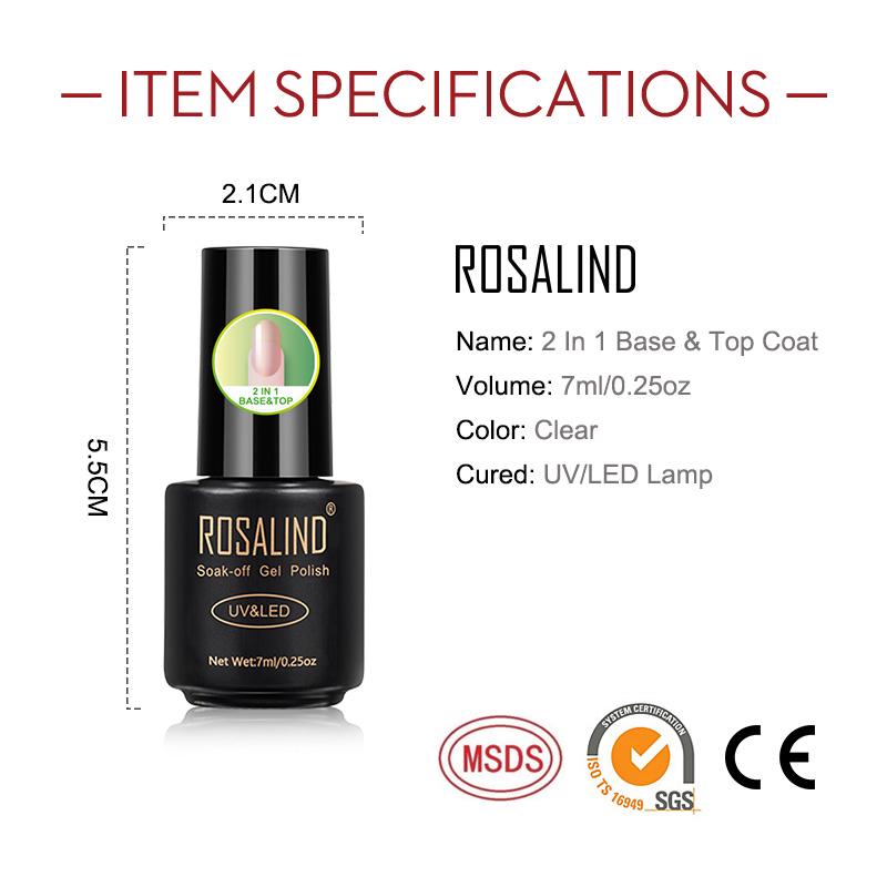 ROSALIND Gel Nail Polish 2 In 1 Base And Top Semi Permanent UV Varnishes Matt Top Coat All For Manicure Soak Off Primer