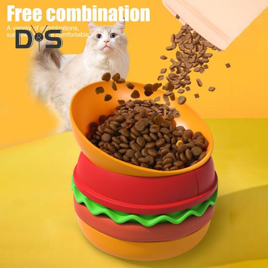 Tazón para Mascotas con Forma de Hamburguesa Juego de 5 Piezas de Tazones para Alimentar Mascotas Combinación de Vajilla Hecha a Mano para Gatos y Perros