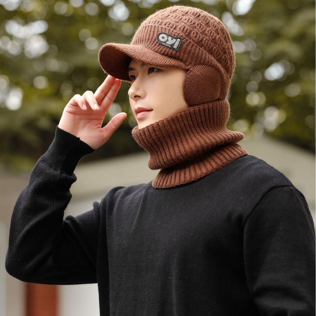 Men's Autumn and Winter Baseball Cap Warm Ear Protection Hat Knitted Wool Hat Travel Cold Hat Outdoor Baseball Cap Anti-cold Thick