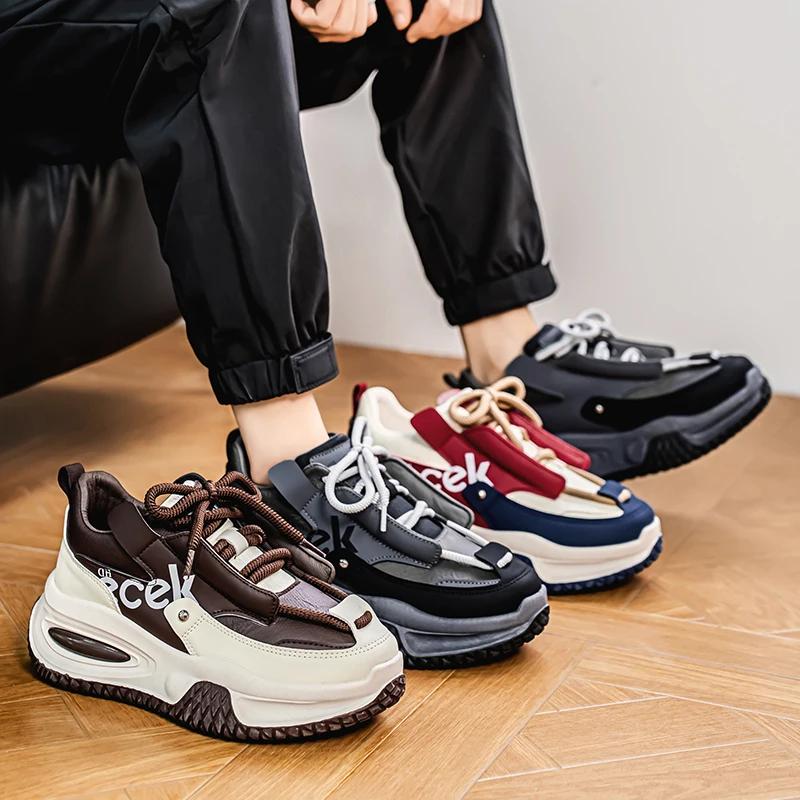 Fashion Chunky Sneaker Plus Size 45 46 47 48 Men Designer Sport Shoes Fashion Casual Leather Fabric Height Increased Flat Platform Shoes