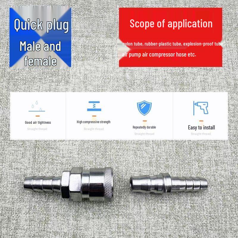 C-Type Pneumatic Quick Coupler, Durable High-Pressure Gas Pump Connector, 8mm/10mm Male & Female Push-in Plug.