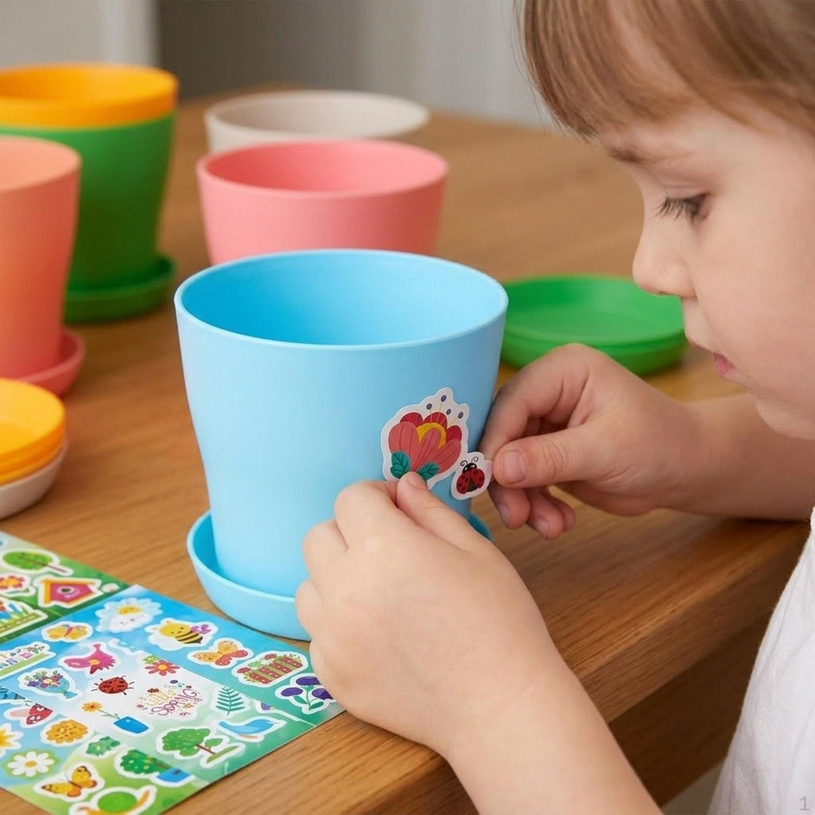 

24Pcs Paintable Resin Garden Flower Pot Craft Kit Colorful Crafts for Home Classroom 4+ Years