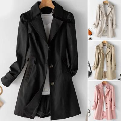 Cappotto da donna autunno primavera slim fit monopetto tinta unita collo rovesciato tasche lunghezza media stile coreano soprabito giacca da esterno