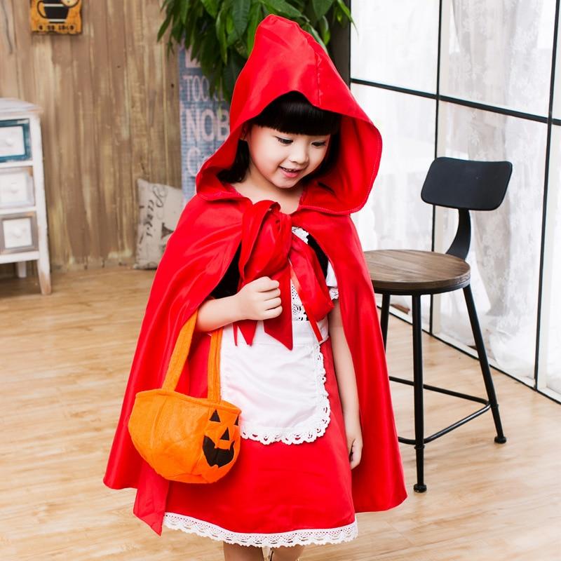 Little Red Riding Hood Costume Set - Red Cape, Pumpkin Bag, Headpiece, 100CM, for Carnival, Halloween, Christmas, Role Play