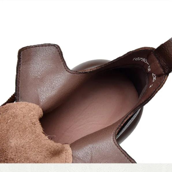 Johnature Retro Lace Up Platform Short Boots Genuine Leather Thick Soled Round Toe Women's Boots