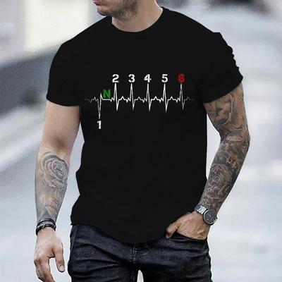 Men Brand T-shirts Motorcycle Gear Shift 1n23456 Heartbeat Ekg Pulse Print T Shirt Men Teeshirt Tshirt Short Sleeve T Shirts Men