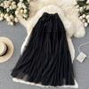 Stitched Lace Mesh Skirt For Women's Spring And Summer Korean Lace Slim A-Line Skirt Medium Long Puffy Skirt