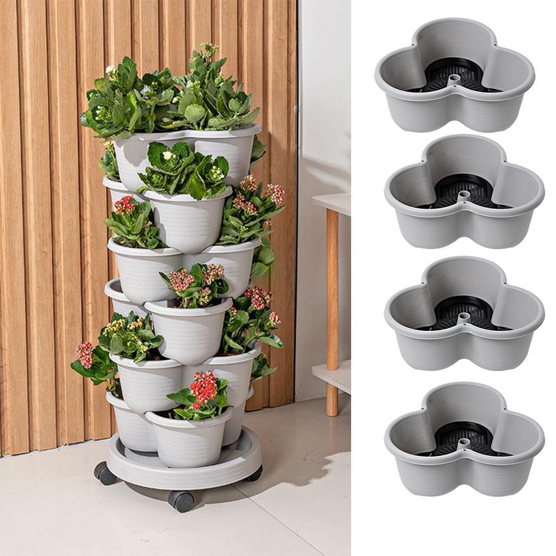 Plastic Stackable Vertical Flower Pot Multi-layer Garden Planter Tower with Movable Casters for Strawberry vegetable Frame Grow