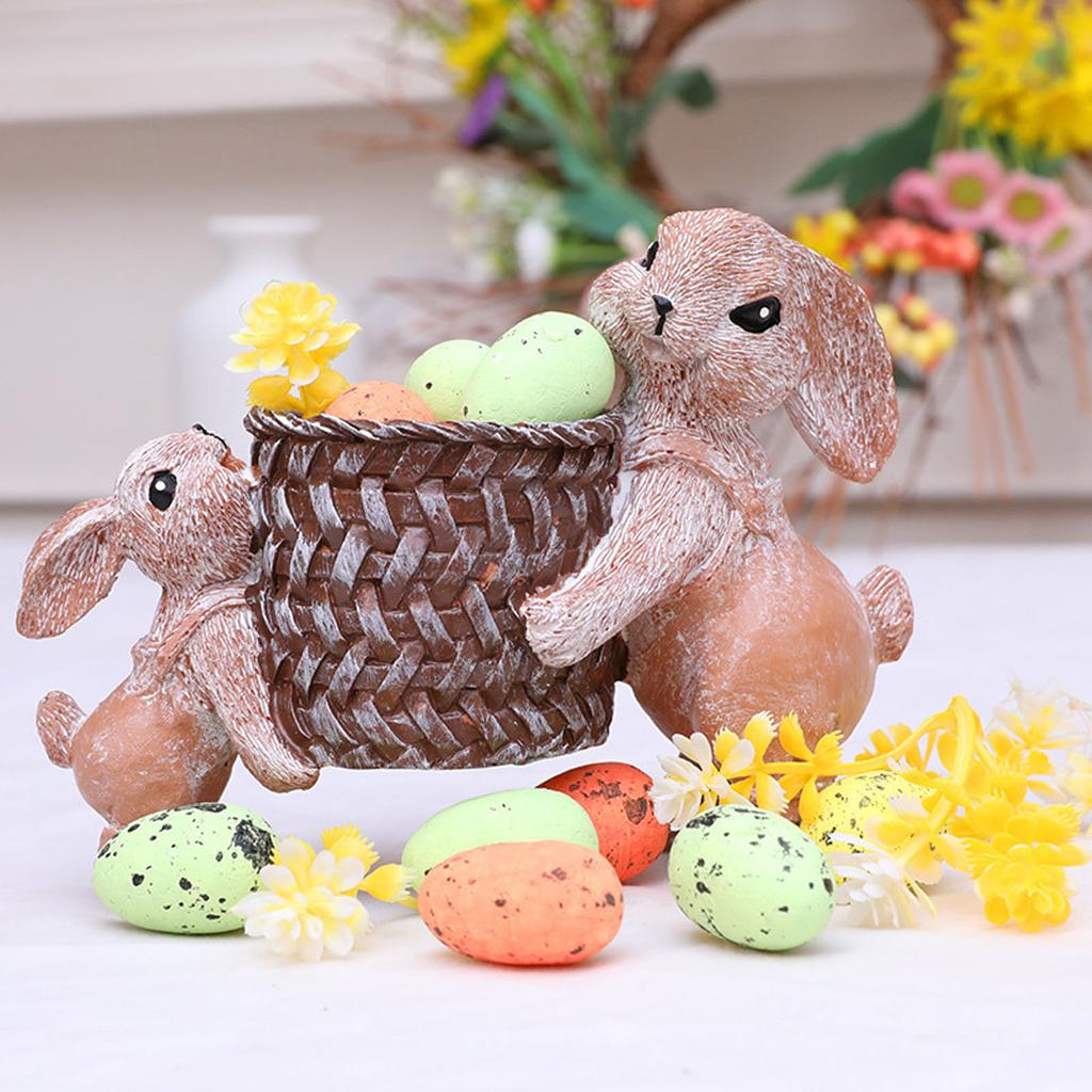 Easter Bunny Carrying Basket Resin Home Decor Ornament