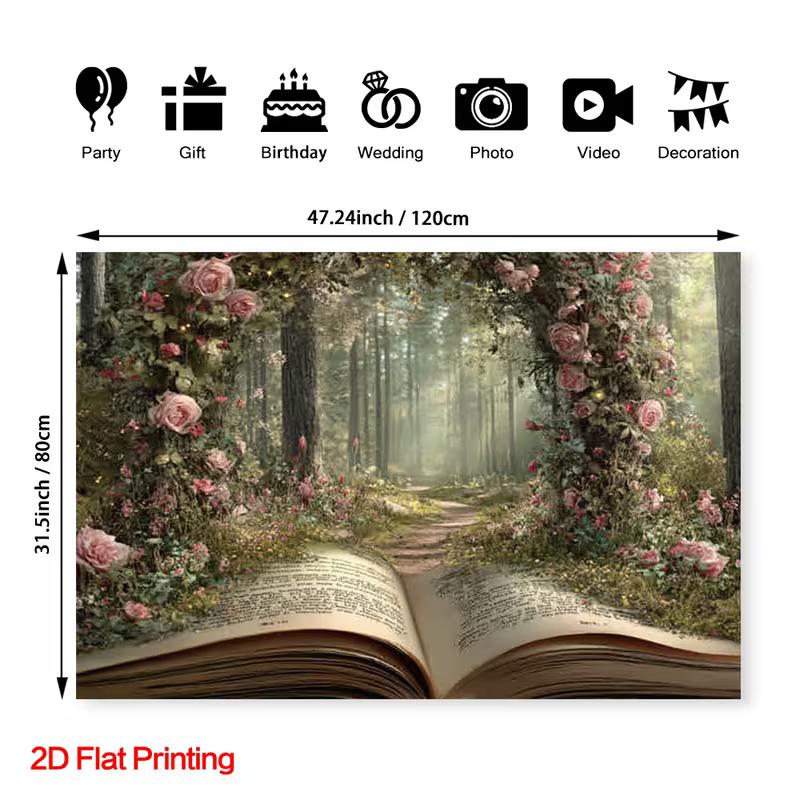 2D Magical Storybook Forest Backdrop Enchanted Rose Path Photography Background Cloth