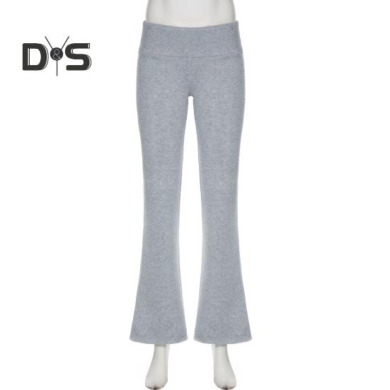 Women Flared Pants Elastic High Waist Solid Color Casual Trousers Basic Style Slim Fit Long Pants Daily Wear