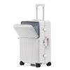 Front-Opening Aluminum Frame Luggage with USB Charging and Cup Holder