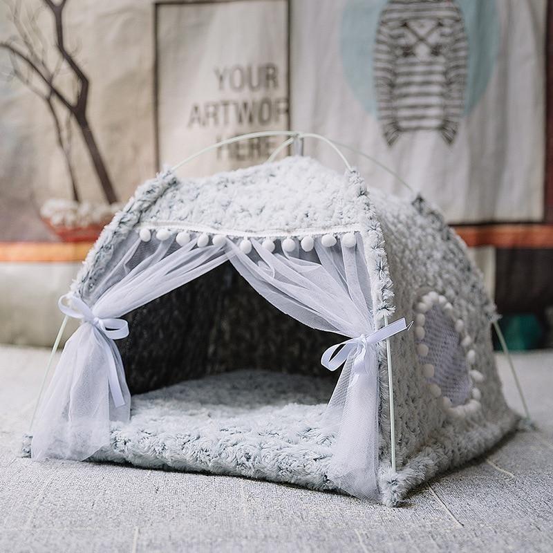 Dolce Principessa Letto per Gatti Il Generale Teepee Amaca Accogliente Chiusa con Pavimenti Tenda per Gatti Pieghevole Cuccia per Cani Cuscino per Cestini per Animali Domestici M 52x52x40CM grigio