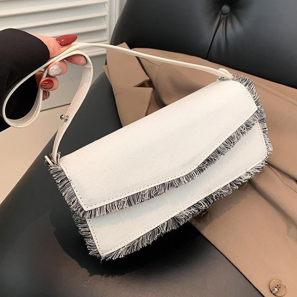 Underarm Bag Simple Stylish Shoulder Bag Ample Storage Space Fringe Handbag for Daily Outings