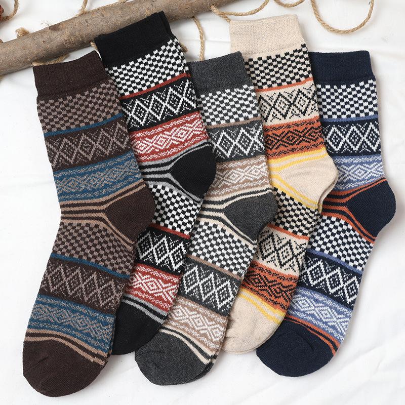 5 Pairs of Wool Socks, Double Thick Needle Socks, Cross Flower Women's Socks, Mid Tube Socks, Woolen Socks, Warm and Thick
