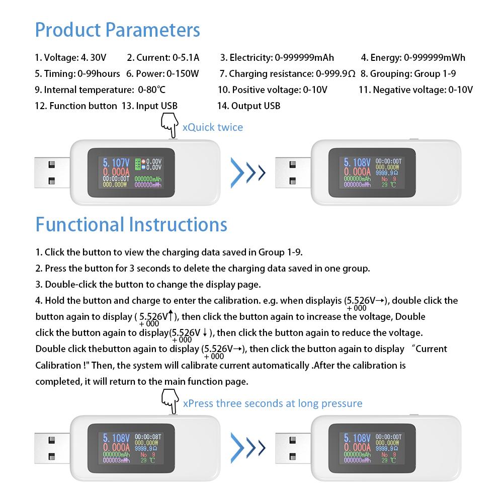 LCD USB Detector Voltmeter Ammeter Power Capacity Tester Meter Voltage Current Charger Amperimetro Volt Meter Indicator