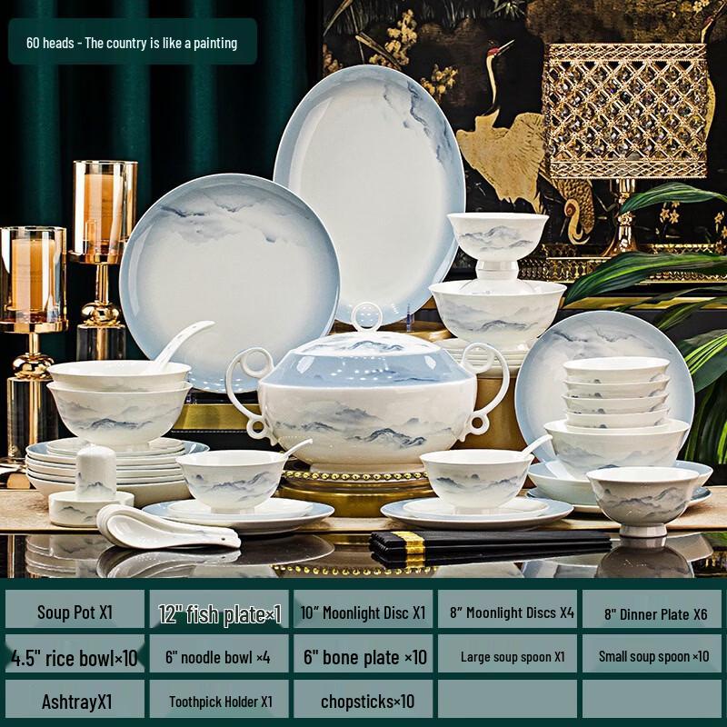Jingdezhen New Chinese Style Ink Wash Ceramic Dinnerware Set