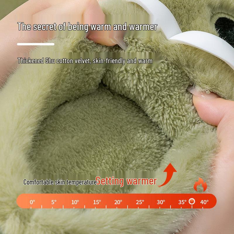 Mengmeng Big Eye Dog Cotton Slippers: Warm, Non-slip, Indoor Furry Slippers for Couples, Men & Women, Autumn/Winter.