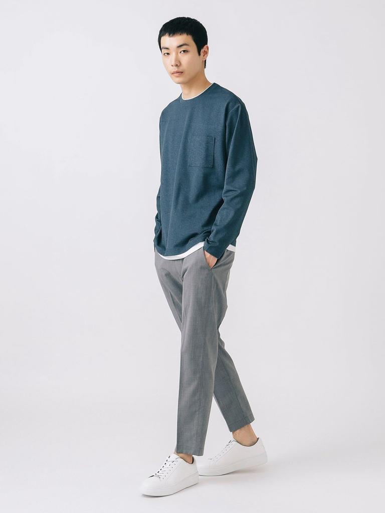 Beams Heart Men's Long Sleeve Tee, Pique Faux Layered Cut and Sew, Navy, Size M