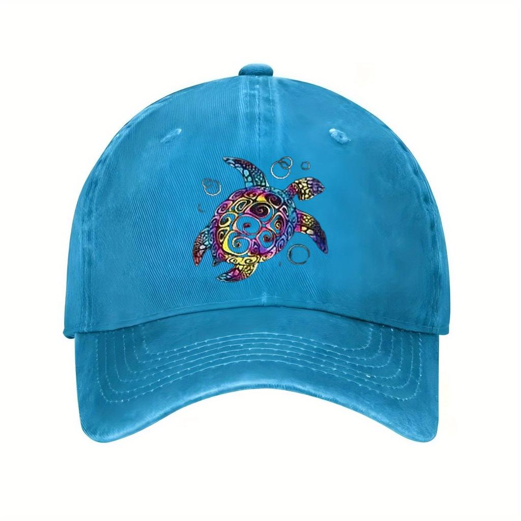 Colorful Sea Turtle Print Baseball Cap Casual Adjustable Polyester Sun Protection Beach Hat Unisex
