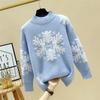 Loose Snowflake Turtleneck Sweaters Women Pullover Knitted Sweaters Plus Size Casual Solid Long Sleeve Sweater Coat