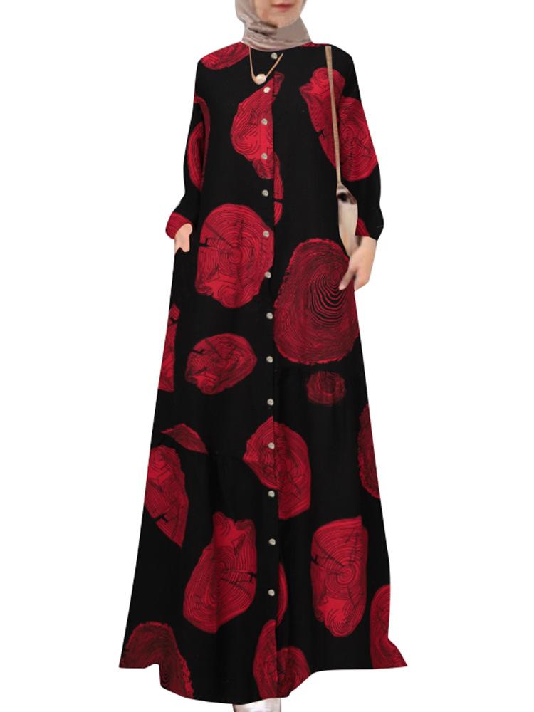 

Женское длинное платье-рубашка с принтом и круглым вырезом, платье в стиле ретро с длинными рукавами, размер Plated 5XL