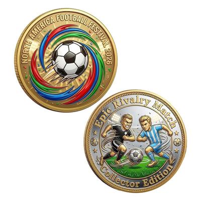 Sammleredition Epischer Rivalitätsmatch Gedenkmünze Nordamerika Fußball Festival 2026 Fußball Sammlerstück Souvenir Metallmarke