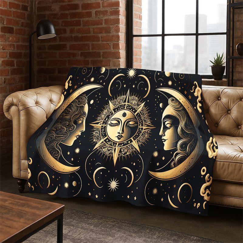 Divination Symbol Sun Moon Tarot Magic Flannel Blanket Soft Warm Throw Blanket for Bedroom Living Room Bed Travel Camping Picnic
