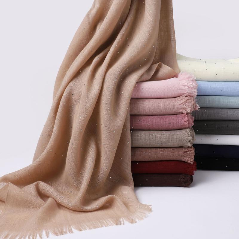 Soft Versatile Solid Bamboo Yarn Scarf With Star Rhinestone For Women