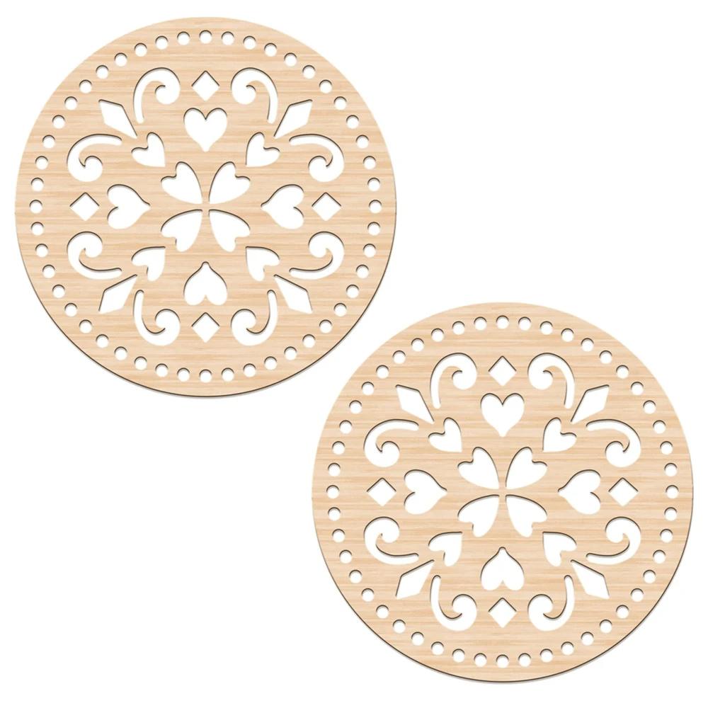 2Pcs Wooden Creative Circular Hollow Pattern Bag Base DIY Wooden Weaving Products And Home Decoration