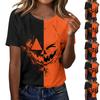 Women's Casual Halloween Graphic Short Sleeve T-Shirt Split Design Comfortable Fit Lightweight Top