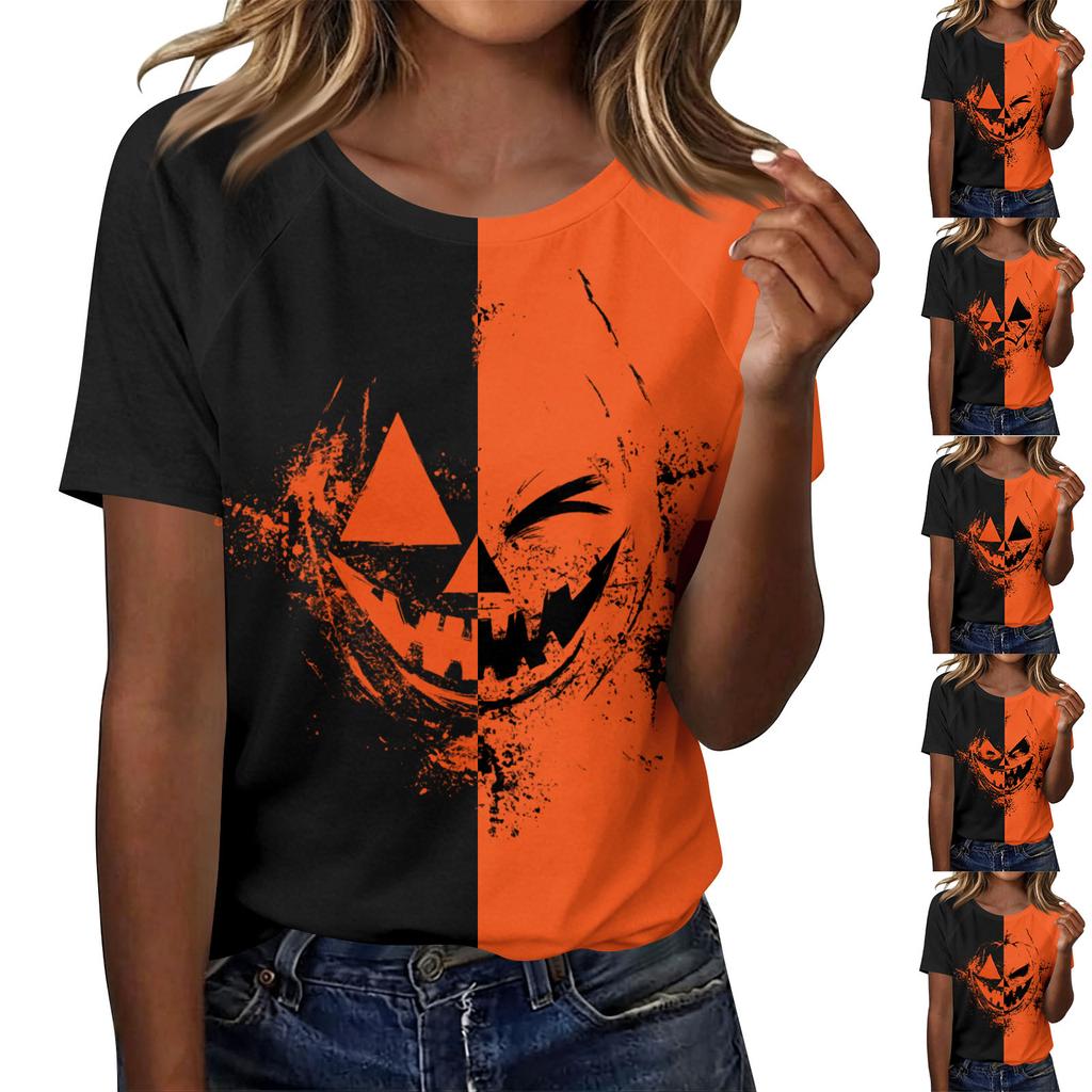 Women's Casual Halloween Graphic Short Sleeve T-Shirt Split Design Comfortable Fit Lightweight Top