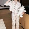 [Step Waltz] Ice silk pajamas women's autumn thin sweet print Internet celebrity style can wear loungewear suit