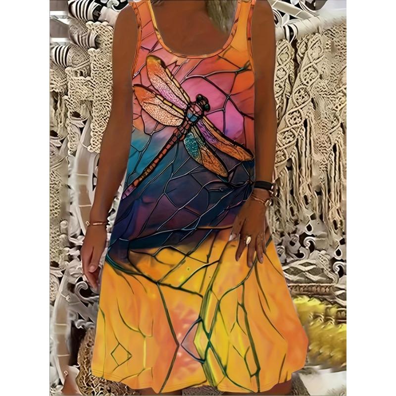 Women s Dragonfly 3D Print Sleeveless Dress L