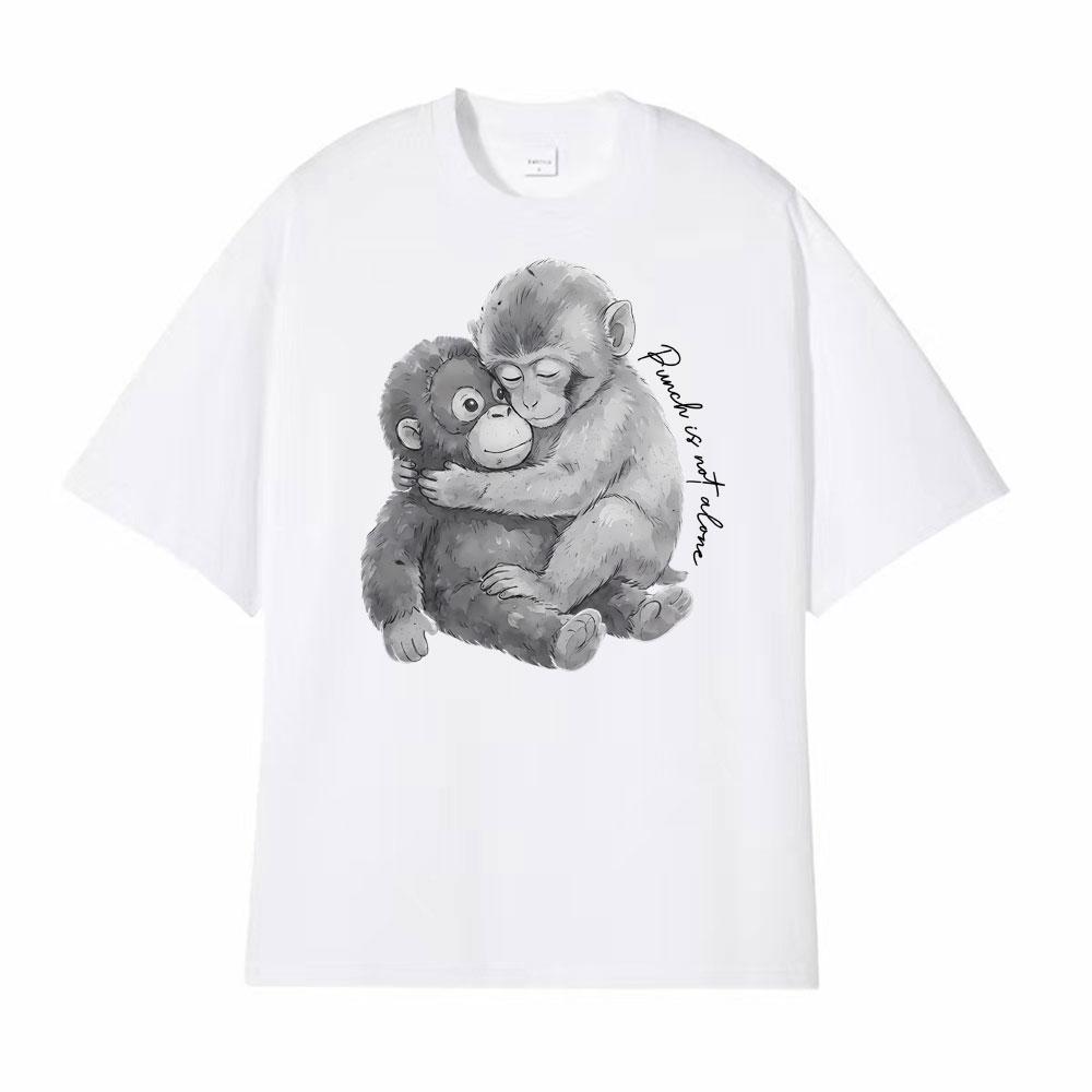 Punch Monkey Hug Is Not Alone Graphic Tshirts Men Women Clothing Vintage Fashion Cotton Tshirt High Quality T Shirt Streetwear
