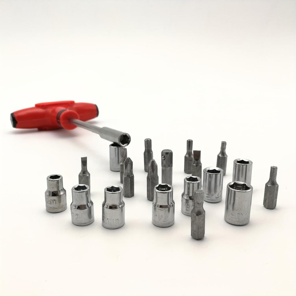 22Pc manual screwdriver set, multi-functional T-handle wrench set, hexagonal sleeve alloy steel, mixed colors, to be assembled.
