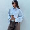 Autumn Fashion Chic White Women Blouse Sexy Lapel Long Sleeve Crop Shirts Lady Streettop Woman Blusas Clothing Pockets