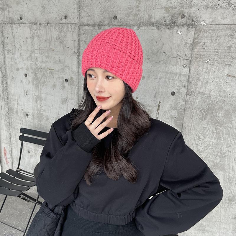 Green Hat Candy Color Thick Woolen Hat for Women In Autumn and Winter Korean Couple Knitted Hat Japanese Pullover Cold Hat