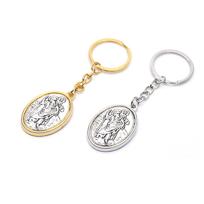 Ancient Oval Virgin Holy Father Saint Benedict Exorcism Ancient Silver Pendant Catholic Relic Keychain Religious Ornaments Church Gifts