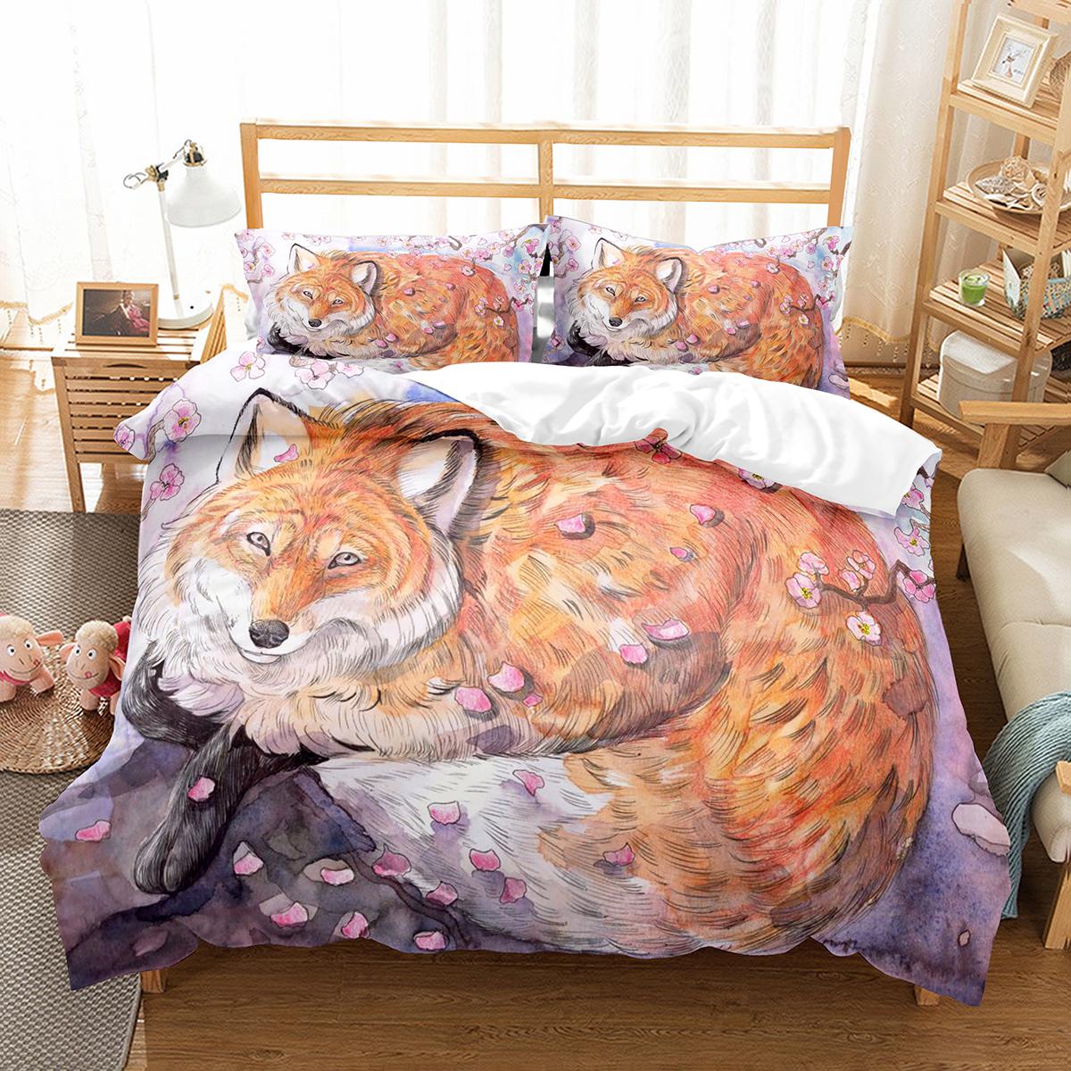 

Мультяшный Милый Лис 3D Принт Постельное Белье Полиэстер Удобный Пододеяльник Размер Кинг Куин Твин Подарок на День Рождения Украшение Спальни EU Single 135x200cm