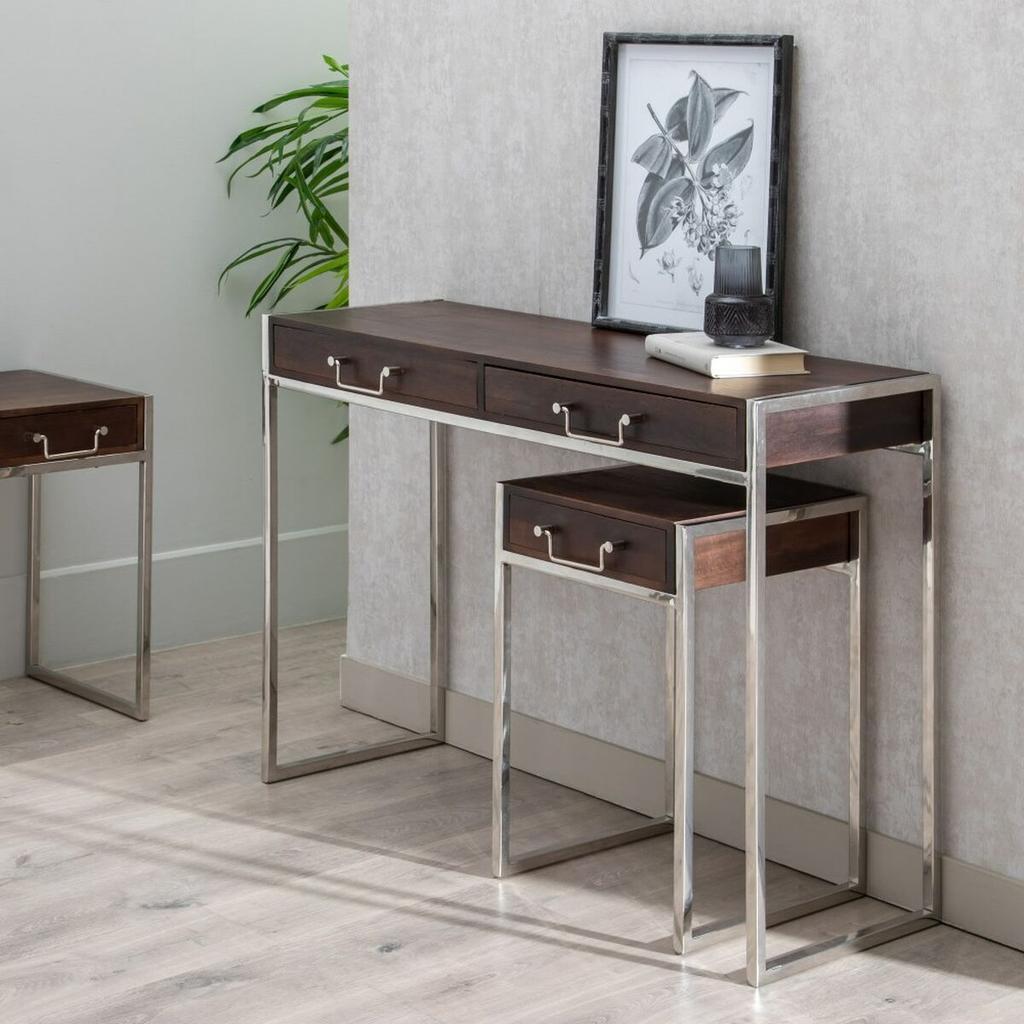 Entrance Furniture Metal Wood Brown Silver (3 Units)