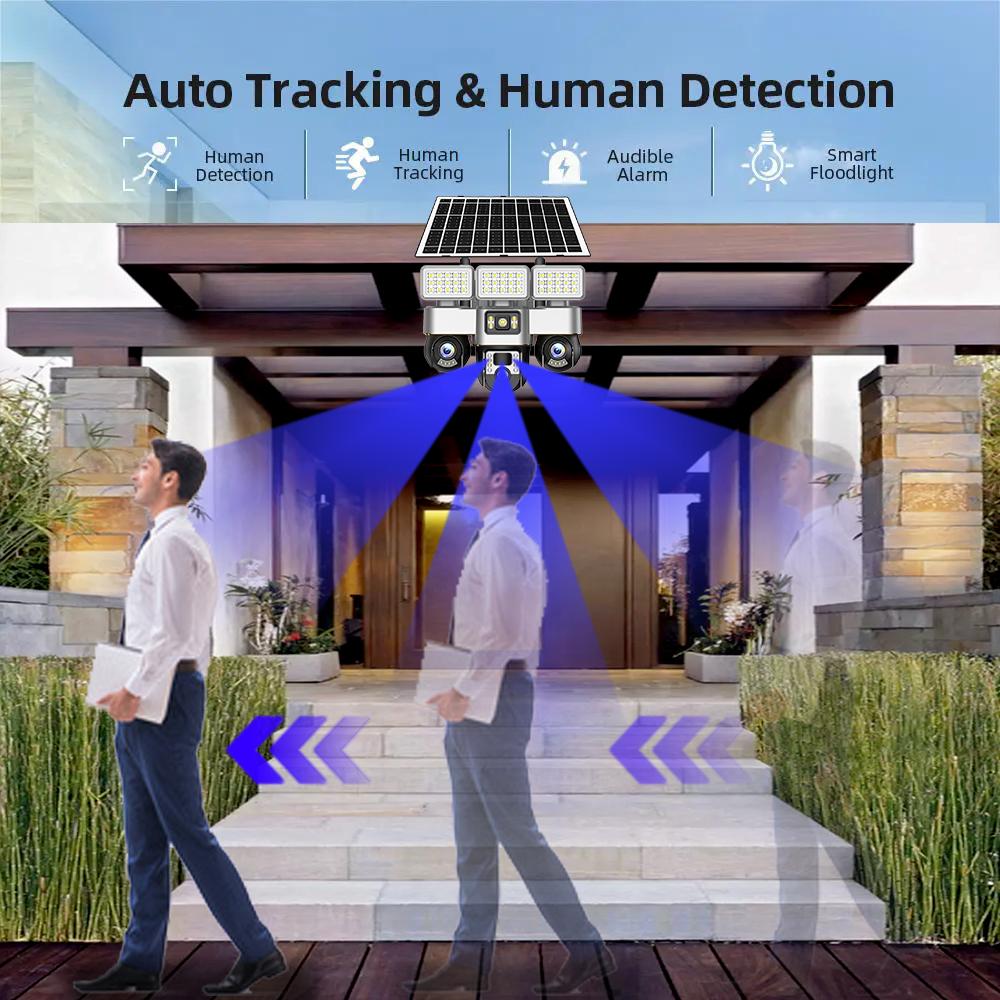 V380 PRO 4G Solar Cameras 3 PTZs Automatic Rotation CCTV Camera Home Wireless Outdoor Security Protection 15MP Video Surveillance Monitor