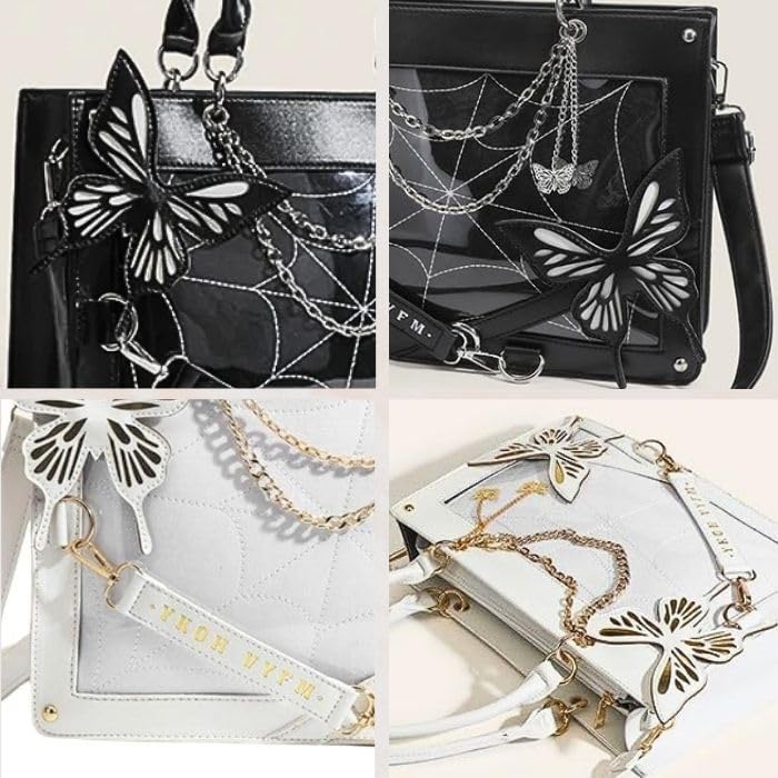 Harujio Ita Shoulder Tote Gothic Luxury Ita Tote Shoulder Black and Butterfly Stylish Bag, Bag, Bag, Design, 2-Way Bag, Bag, Bag, Bag, Handbag, White,