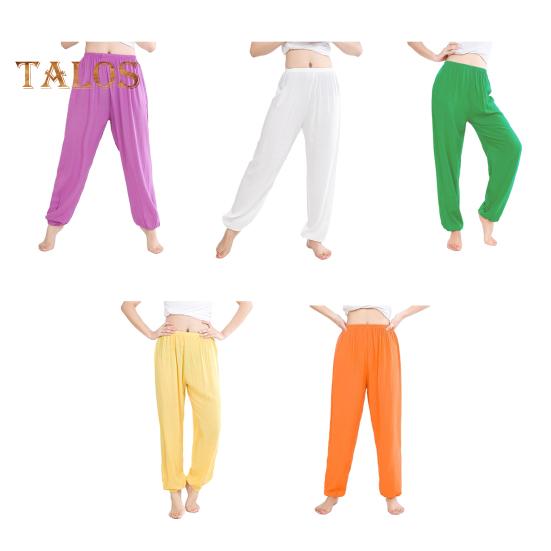 Unisex Bloomers Mid-rise Elastic Waist Casual Loose Leg Pants Solid Color Sporty Style Lightweight Trousers Versatile Wear