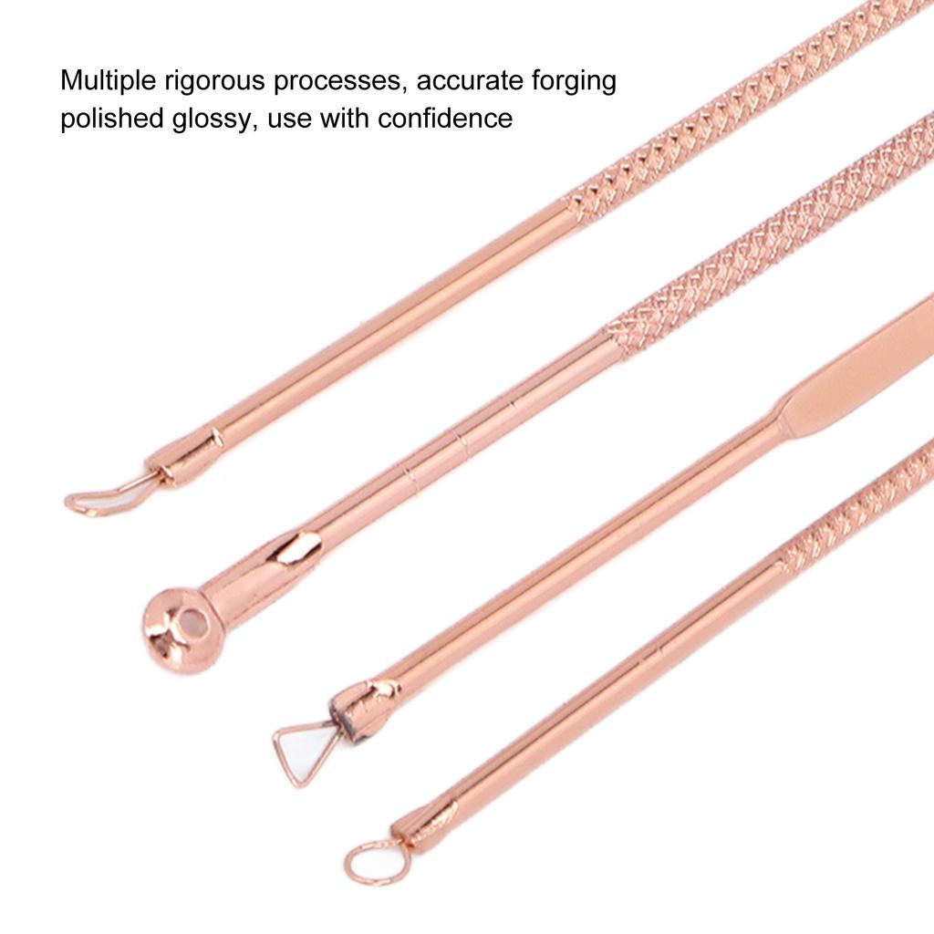 4 Pcs Pimple Popper Tool Kit Rose Gold Portable Double Head Stainless Steel Acne Blackhead Removal Needle Tool