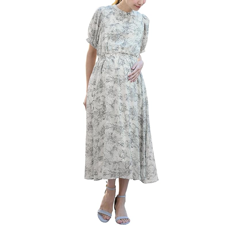 

[ANGELIEBE Angelive] maternity short sleeve one piece Can be used for a long time even after giving birth waist shirring floral pattern gather One